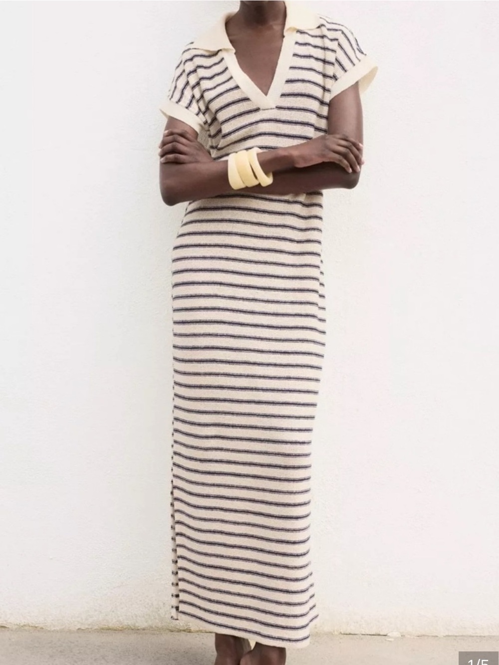 Mango Cream and Navy Horizontal Stripe Maxi Dress, size large